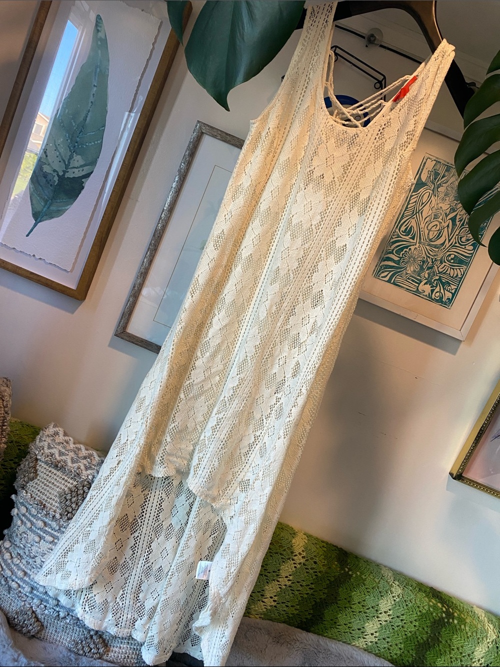 Chelsea & Violet Cream Crochet Maxi hi-low  Cover-Up